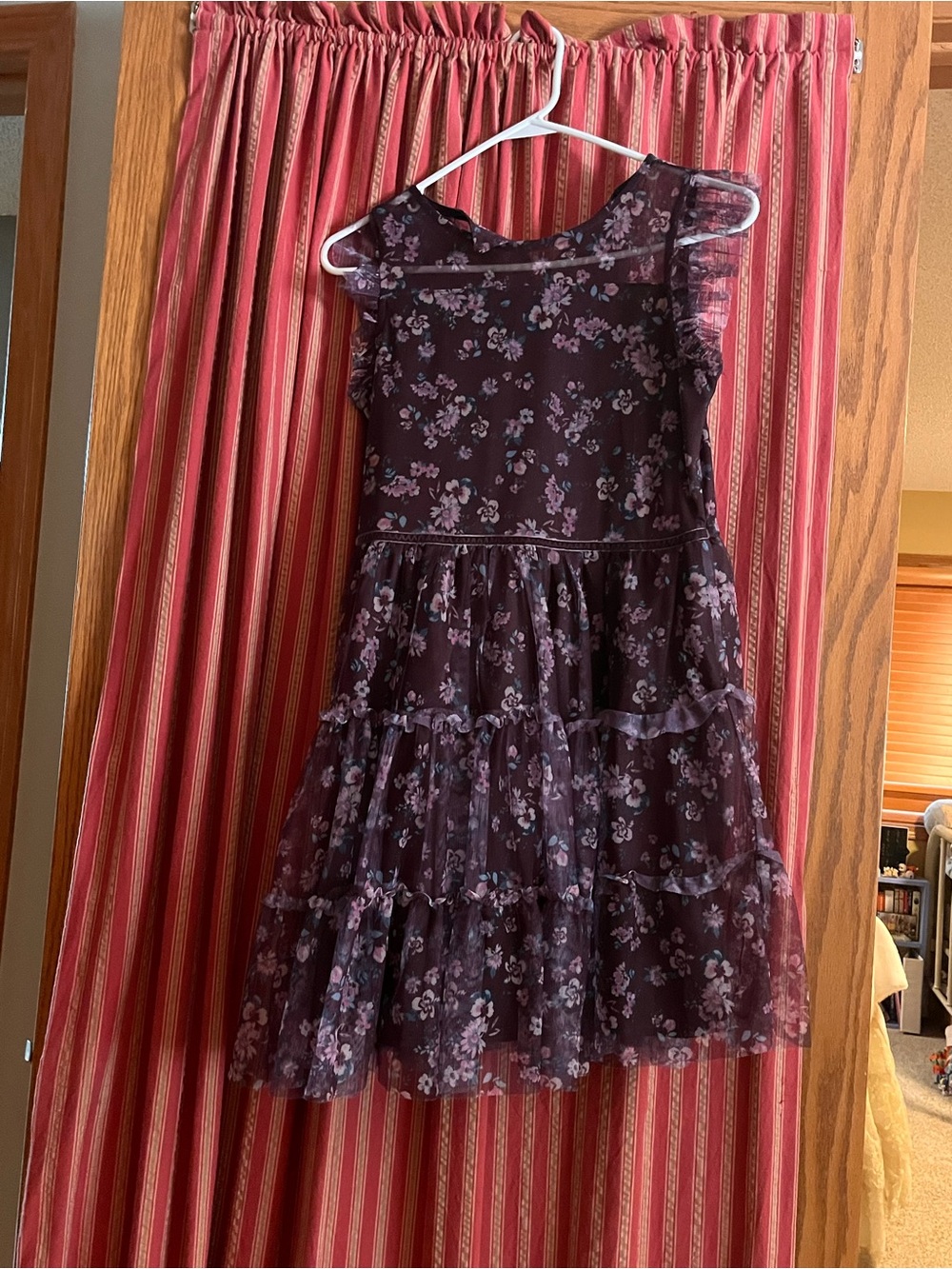 Zhenzi Dark Purple Floral Tiered Ruffle Dress